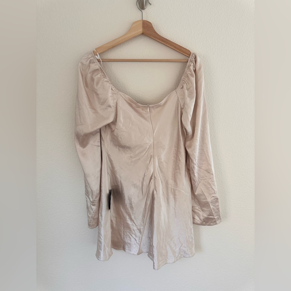 Lulus Sensational Fate Champagne Satin Cowl Neck Mini Dress - Picture 9 of 9